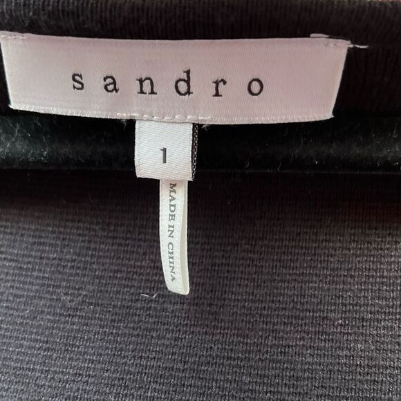 Sandro high end black knee length long sleeve knitted dress, front decor, size1 - Picture 2 of 10